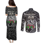 Merry Christmas AFL Collingwood Magpies Couples Matching Puletasi and Long Sleeve Button Shirt Aboriginal Santa Football Mascot