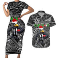 Merry Christmas AFL Collingwood Magpies Couples Matching Short Sleeve Bodycon Dress and Hawaiian Shirt Aboriginal Santa Football Mascot