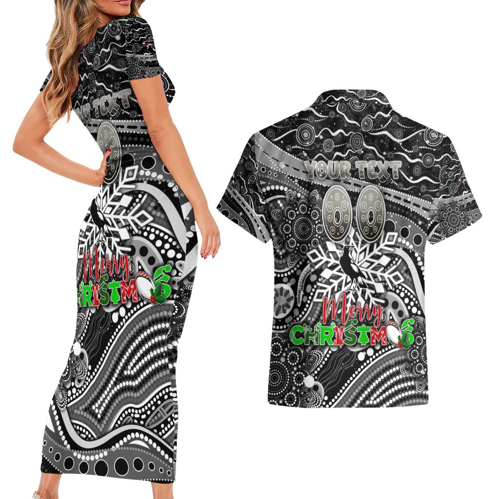 Merry Christmas AFL Collingwood Magpies Couples Matching Short Sleeve Bodycon Dress and Hawaiian Shirt Aboriginal Santa Football Mascot