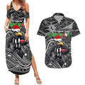 Merry Christmas AFL Collingwood Magpies Couples Matching Summer Maxi Dress and Hawaiian Shirt Aboriginal Santa Football Mascot