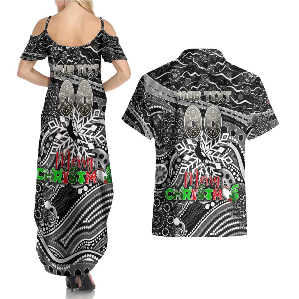 Merry Christmas AFL Collingwood Magpies Couples Matching Summer Maxi Dress and Hawaiian Shirt Aboriginal Santa Football Mascot