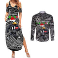 Merry Christmas AFL Collingwood Magpies Couples Matching Summer Maxi Dress and Long Sleeve Button Shirt Aboriginal Santa Football Mascot
