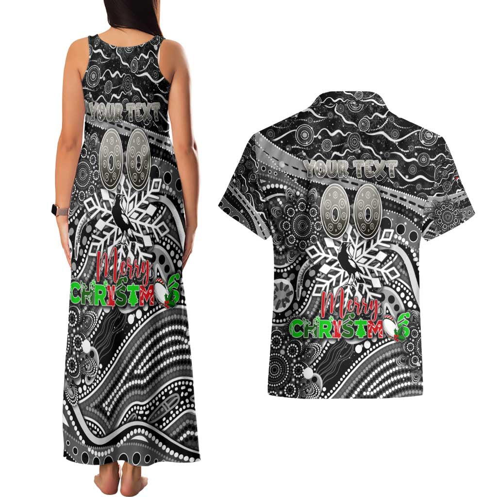 Merry Christmas AFL Collingwood Magpies Couples Matching Tank Maxi Dress and Hawaiian Shirt Aboriginal Santa Football Mascot