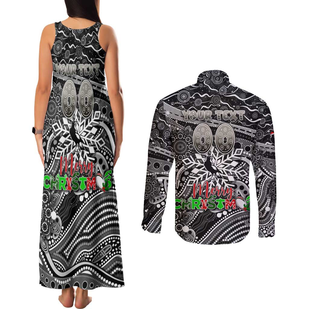 Merry Christmas AFL Collingwood Magpies Couples Matching Tank Maxi Dress and Long Sleeve Button Shirt Aboriginal Santa Football Mascot
