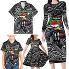 Merry Christmas AFL Collingwood Magpies Family Matching Long Sleeve Bodycon Dress and Hawaiian Shirt Aboriginal Santa Football Mascot