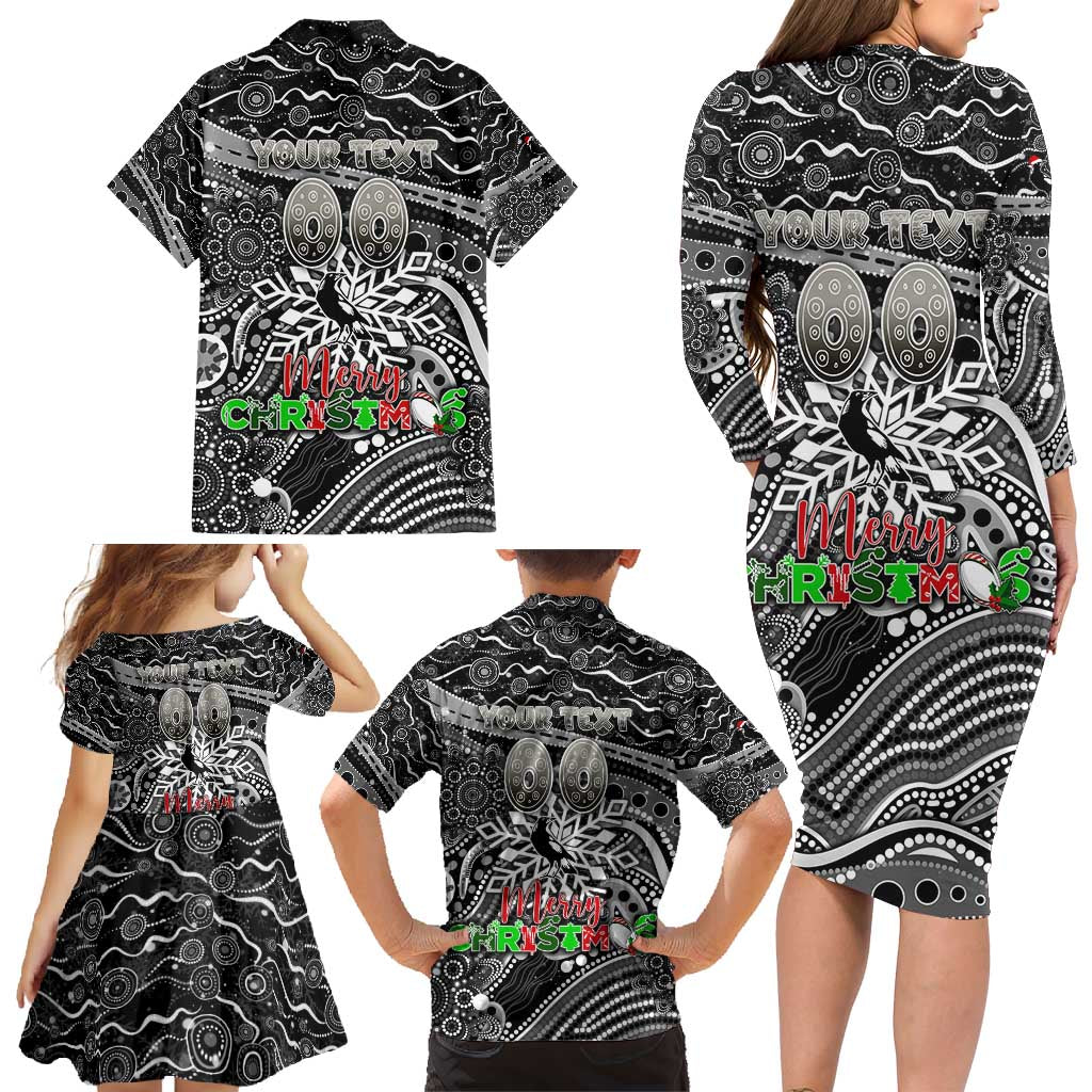 Merry Christmas AFL Collingwood Magpies Family Matching Long Sleeve Bodycon Dress and Hawaiian Shirt Aboriginal Santa Football Mascot