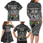 Merry Christmas AFL Collingwood Magpies Family Matching Long Sleeve Bodycon Dress and Hawaiian Shirt Aboriginal Santa Football Mascot