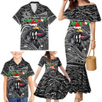 Merry Christmas AFL Collingwood Magpies Family Matching Mermaid Dress and Hawaiian Shirt Aboriginal Santa Football Mascot