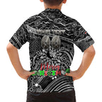 Merry Christmas AFL Collingwood Magpies Family Matching Off The Shoulder Long Sleeve Dress and Hawaiian Shirt Aboriginal Santa Football Mascot