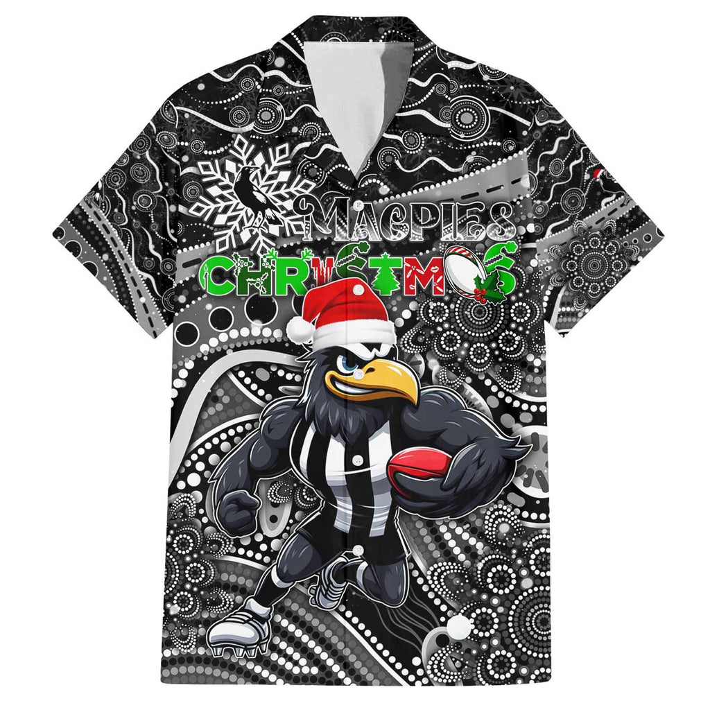 Merry Christmas AFL Collingwood Magpies Family Matching Off The Shoulder Long Sleeve Dress and Hawaiian Shirt Aboriginal Santa Football Mascot