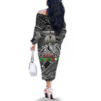Merry Christmas AFL Collingwood Magpies Family Matching Off The Shoulder Long Sleeve Dress and Hawaiian Shirt Aboriginal Santa Football Mascot