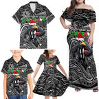 Merry Christmas AFL Collingwood Magpies Family Matching Off Shoulder Maxi Dress and Hawaiian Shirt Aboriginal Santa Football Mascot