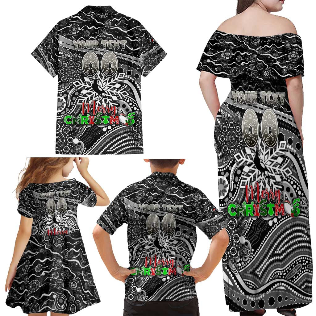 Merry Christmas AFL Collingwood Magpies Family Matching Off Shoulder Maxi Dress and Hawaiian Shirt Aboriginal Santa Football Mascot
