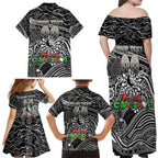 Merry Christmas AFL Collingwood Magpies Family Matching Off Shoulder Maxi Dress and Hawaiian Shirt Aboriginal Santa Football Mascot