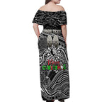 Merry Christmas AFL Collingwood Magpies Family Matching Off Shoulder Maxi Dress and Hawaiian Shirt Aboriginal Santa Football Mascot