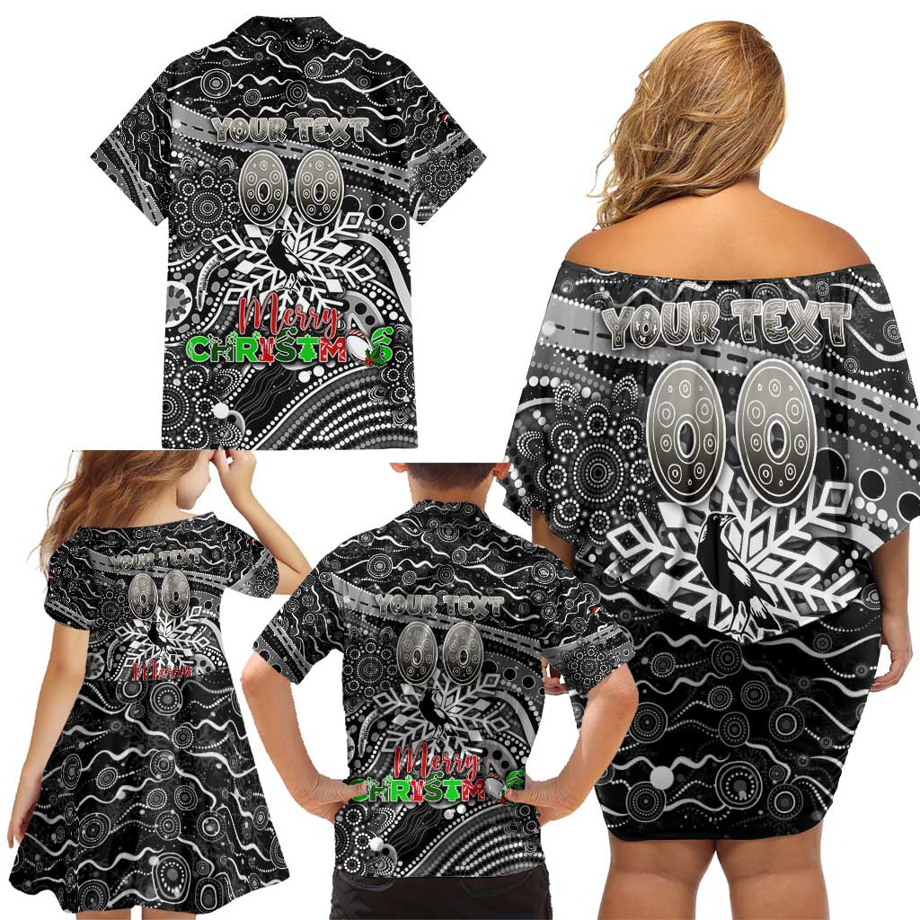Merry Christmas AFL Collingwood Magpies Family Matching Off Shoulder Short Dress and Hawaiian Shirt Aboriginal Santa Football Mascot