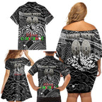 Merry Christmas AFL Collingwood Magpies Family Matching Off Shoulder Short Dress and Hawaiian Shirt Aboriginal Santa Football Mascot