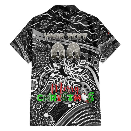 Merry Christmas AFL Collingwood Magpies Family Matching Off Shoulder Short Dress and Hawaiian Shirt Aboriginal Santa Football Mascot