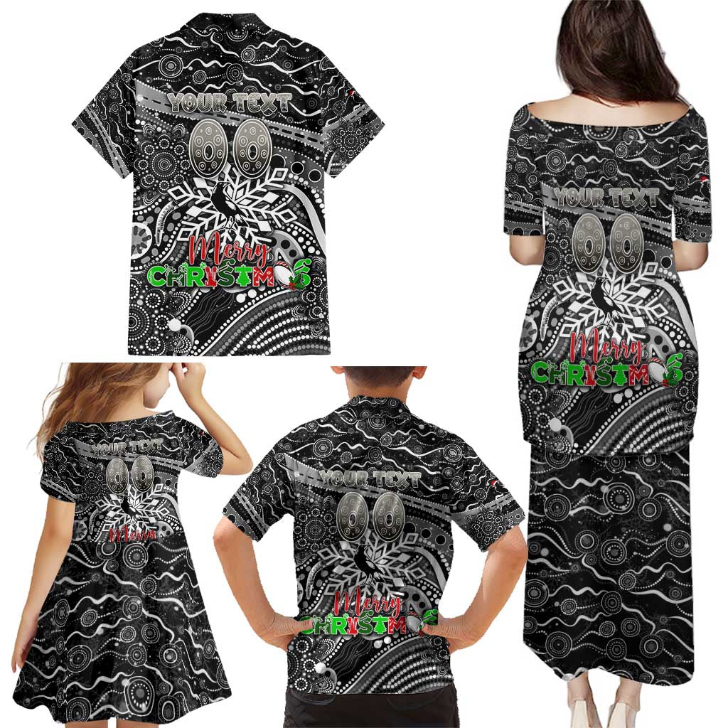 Merry Christmas AFL Collingwood Magpies Family Matching Puletasi and Hawaiian Shirt Aboriginal Santa Football Mascot