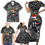 Merry Christmas AFL Collingwood Magpies Family Matching Short Sleeve Bodycon Dress and Hawaiian Shirt Aboriginal Santa Football Mascot
