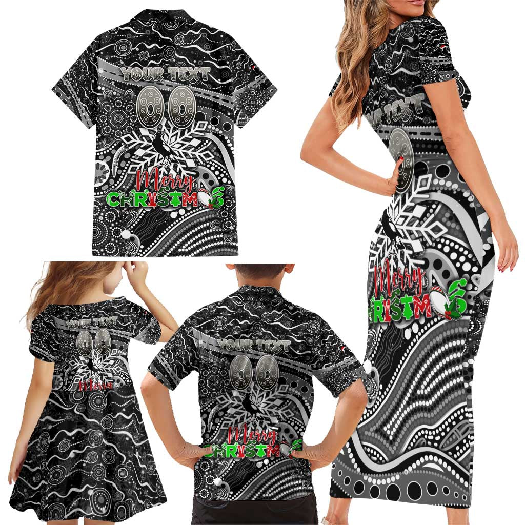 Merry Christmas AFL Collingwood Magpies Family Matching Short Sleeve Bodycon Dress and Hawaiian Shirt Aboriginal Santa Football Mascot