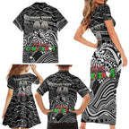 Merry Christmas AFL Collingwood Magpies Family Matching Short Sleeve Bodycon Dress and Hawaiian Shirt Aboriginal Santa Football Mascot