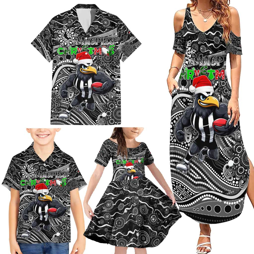 Merry Christmas AFL Collingwood Magpies Family Matching Summer Maxi Dress and Hawaiian Shirt Aboriginal Santa Football Mascot