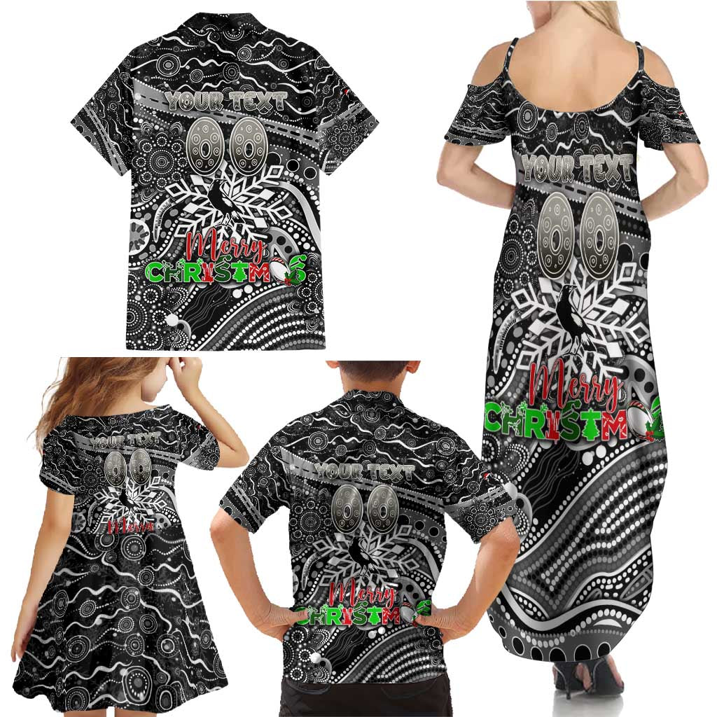 Merry Christmas AFL Collingwood Magpies Family Matching Summer Maxi Dress and Hawaiian Shirt Aboriginal Santa Football Mascot