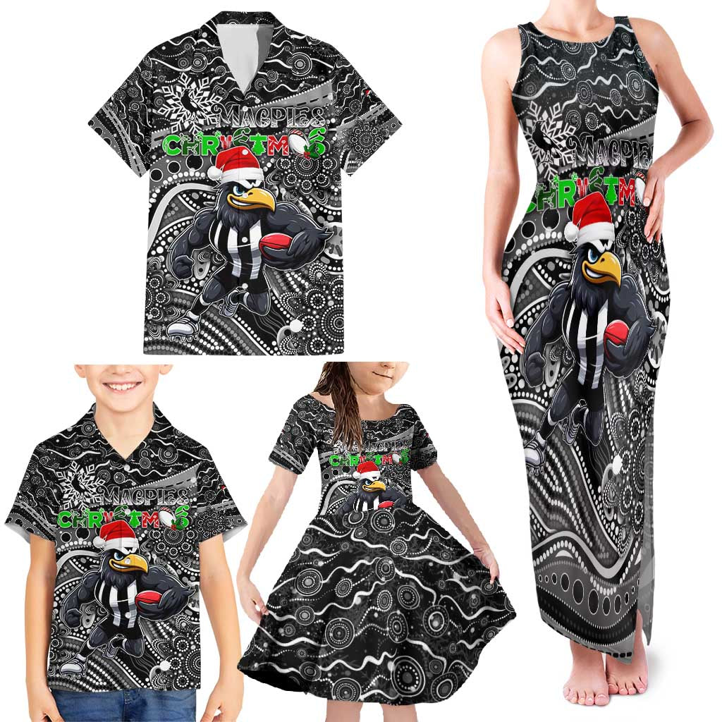 Merry Christmas AFL Collingwood Magpies Family Matching Tank Maxi Dress and Hawaiian Shirt Aboriginal Santa Football Mascot