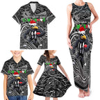 Merry Christmas AFL Collingwood Magpies Family Matching Tank Maxi Dress and Hawaiian Shirt Aboriginal Santa Football Mascot
