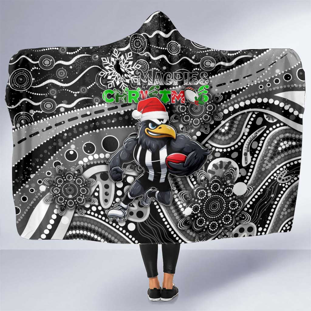 Merry Christmas AFL Collingwood Magpies Hooded Blanket Aboriginal Santa Football Mascot