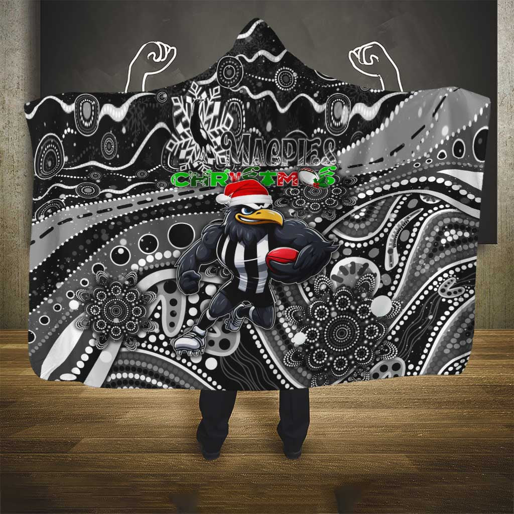 Merry Christmas AFL Collingwood Magpies Hooded Blanket Aboriginal Santa Football Mascot