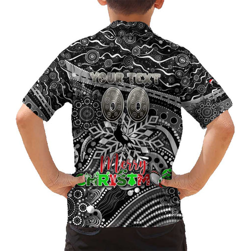 Merry Christmas AFL Collingwood Magpies Kid Hawaiian Shirt Aboriginal Santa Football Mascot