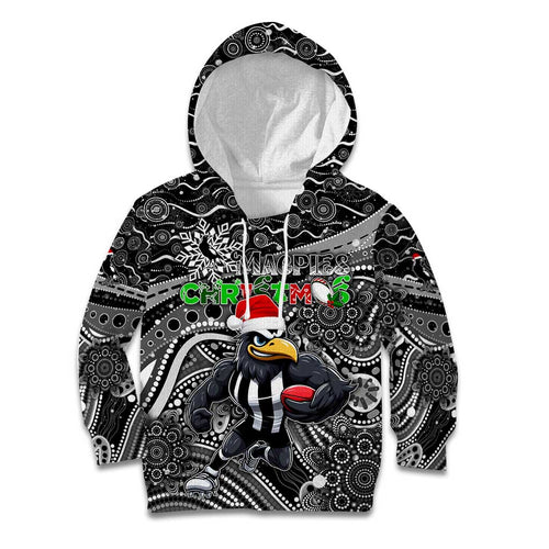 Merry Christmas AFL Collingwood Magpies Kid Hoodie Aboriginal Santa Football Mascot