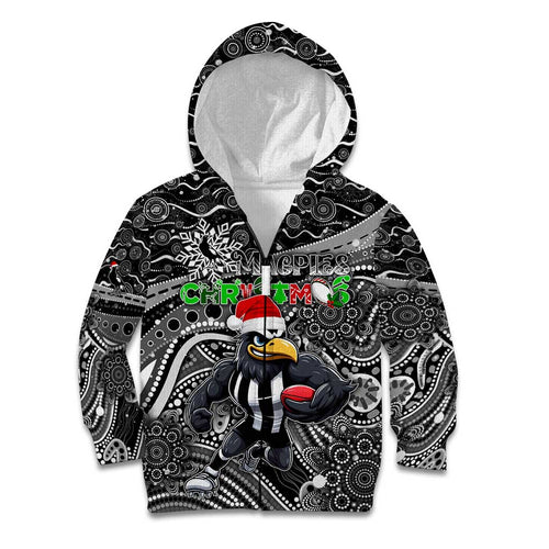 Merry Christmas AFL Collingwood Magpies Kid Hoodie Aboriginal Santa Football Mascot