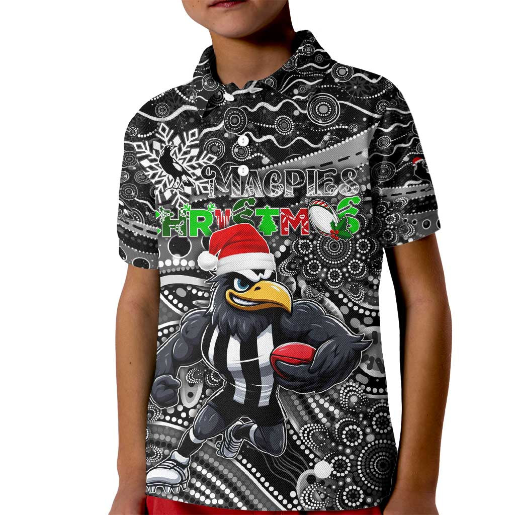 Merry Christmas AFL Collingwood Magpies Kid Polo Shirt Aboriginal Santa Football Mascot
