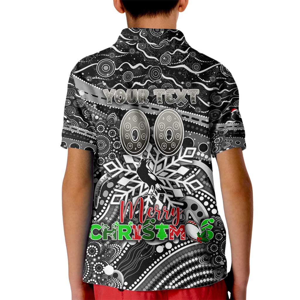 Merry Christmas AFL Collingwood Magpies Kid Polo Shirt Aboriginal Santa Football Mascot