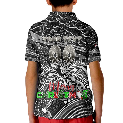 Merry Christmas AFL Collingwood Magpies Kid Polo Shirt Aboriginal Santa Football Mascot