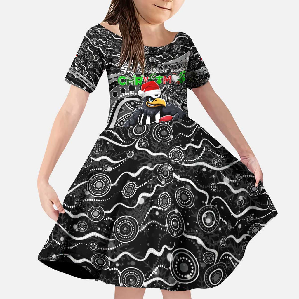 Merry Christmas AFL Collingwood Magpies Kid Short Sleeve Dress Aboriginal Santa Football Mascot