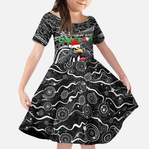 Merry Christmas AFL Collingwood Magpies Kid Short Sleeve Dress Aboriginal Santa Football Mascot