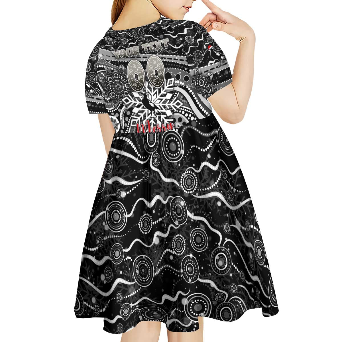 Merry Christmas AFL Collingwood Magpies Kid Short Sleeve Dress Aboriginal Santa Football Mascot