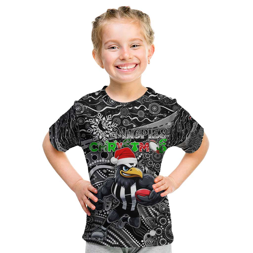 Merry Christmas AFL Collingwood Magpies Kid T Shirt Aboriginal Santa Football Mascot