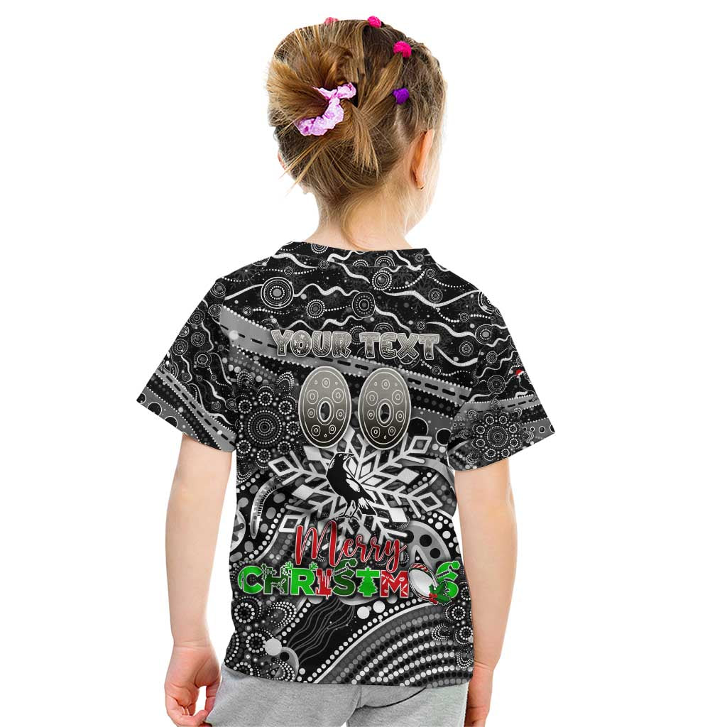 Merry Christmas AFL Collingwood Magpies Kid T Shirt Aboriginal Santa Football Mascot