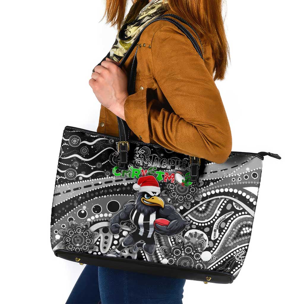 Merry Christmas AFL Collingwood Magpies Leather Tote Bag Aboriginal Santa Football Mascot