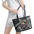Merry Christmas AFL Collingwood Magpies Leather Tote Bag Aboriginal Santa Football Mascot