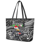 Merry Christmas AFL Collingwood Magpies Leather Tote Bag Aboriginal Santa Football Mascot
