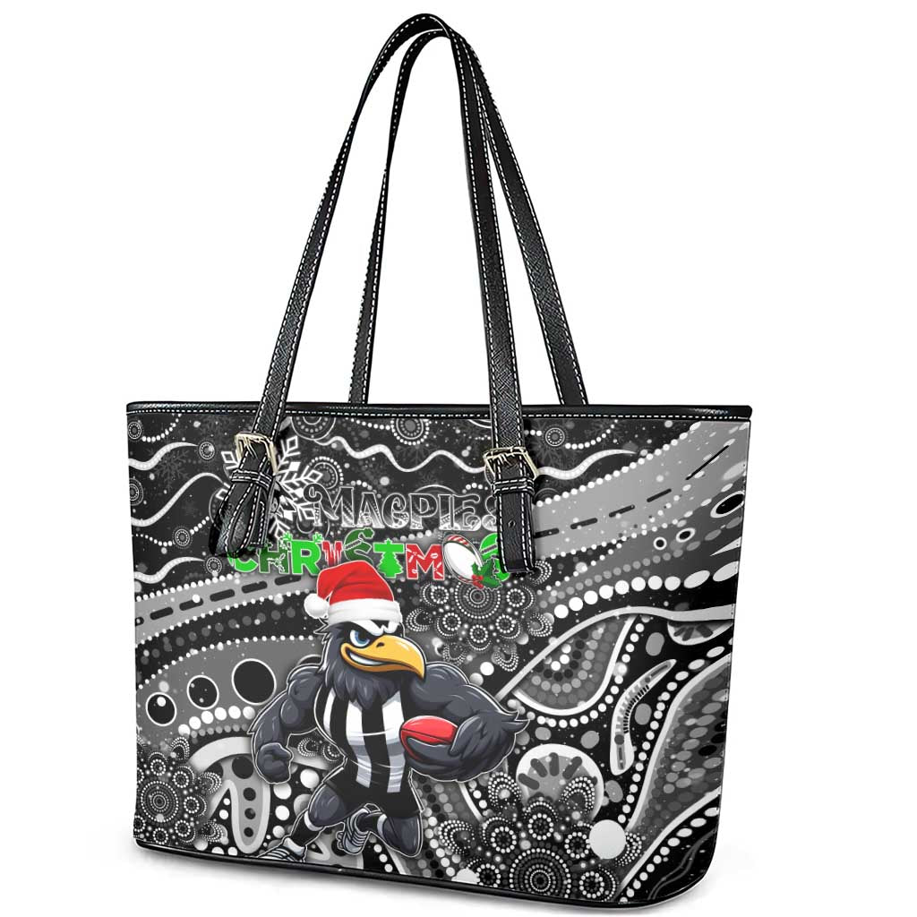 Merry Christmas AFL Collingwood Magpies Leather Tote Bag Aboriginal Santa Football Mascot