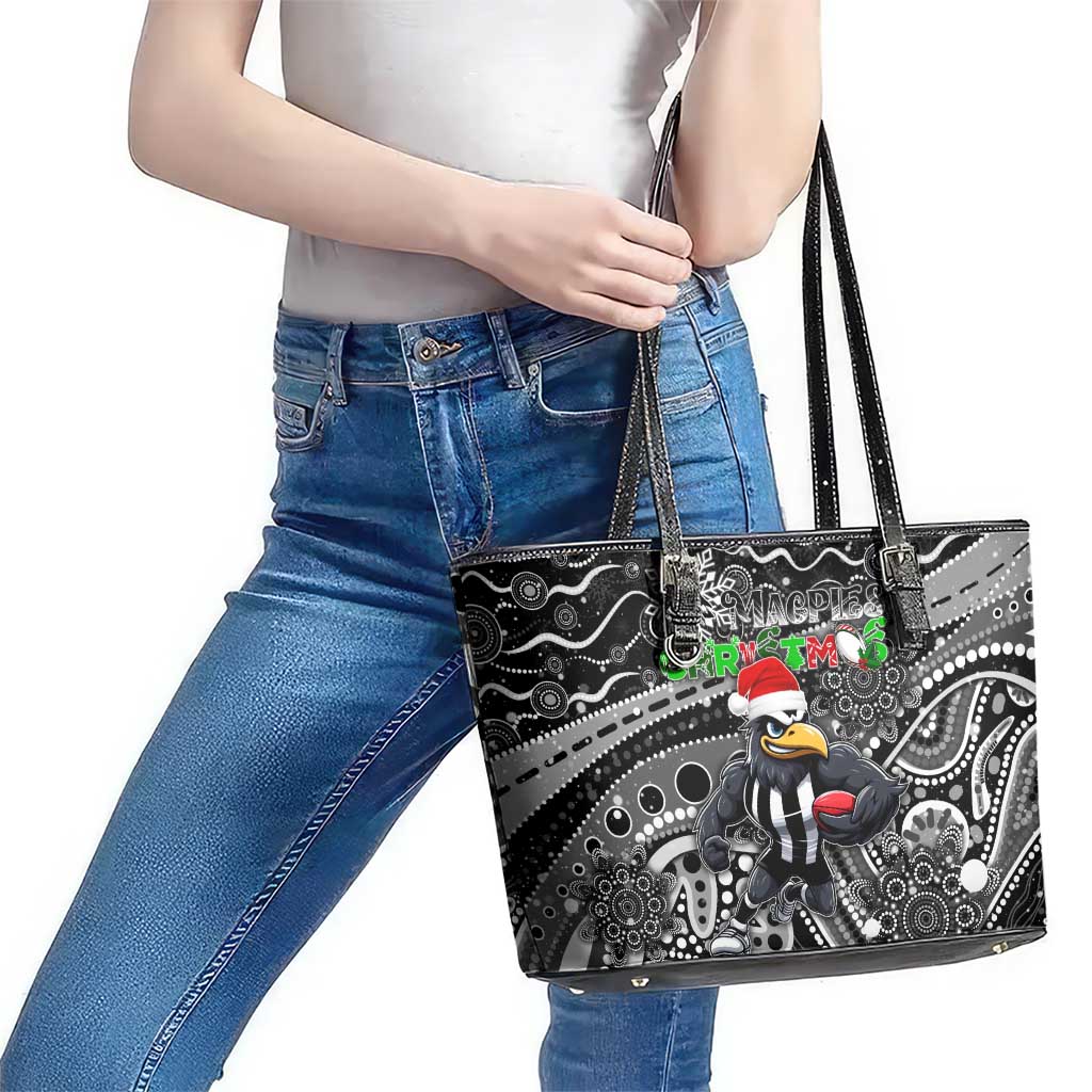 Merry Christmas AFL Collingwood Magpies Leather Tote Bag Aboriginal Santa Football Mascot