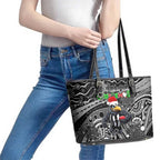 Merry Christmas AFL Collingwood Magpies Leather Tote Bag Aboriginal Santa Football Mascot