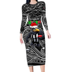 Merry Christmas AFL Collingwood Magpies Long Sleeve Bodycon Dress Aboriginal Santa Football Mascot